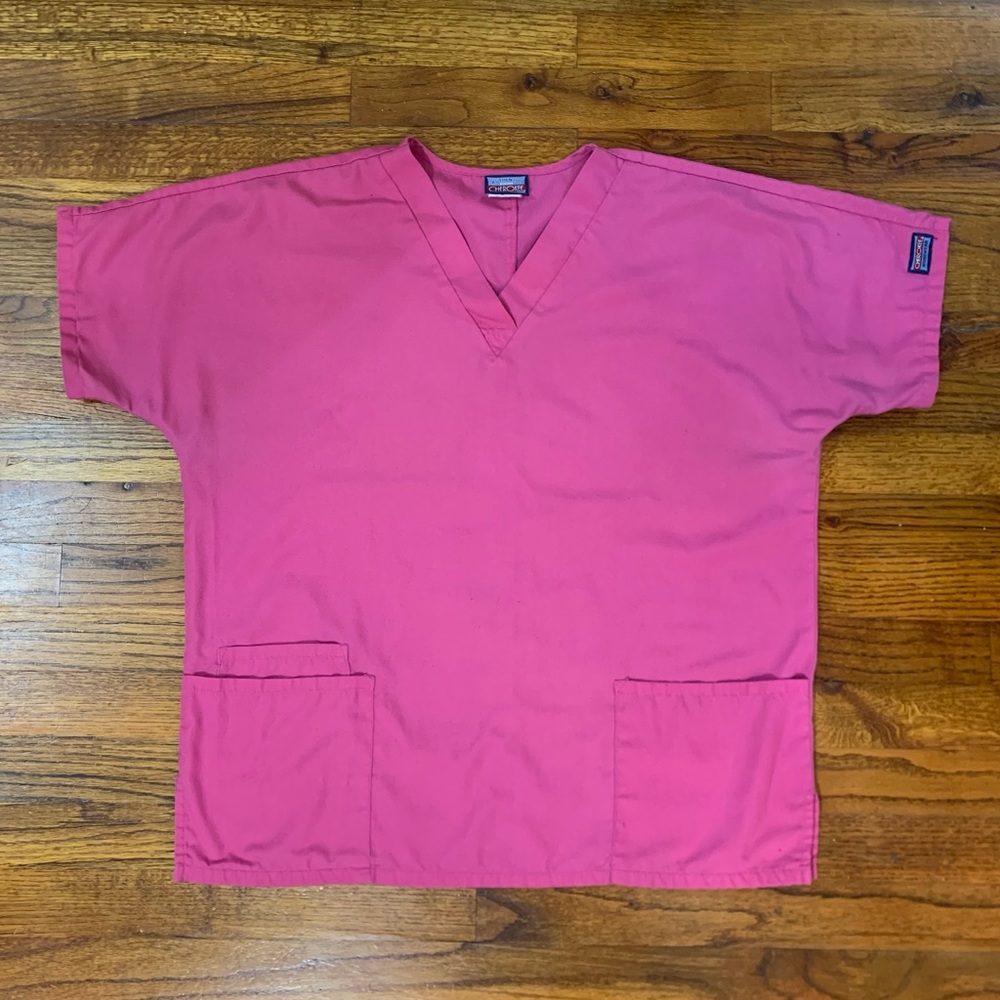 Cherokee Scrubs Workwear Bright Pink Scrubs Top Shirt Healthcare Medical Dental - Picture 6 of 13